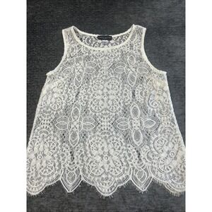 Simply Styled Sears Womens M Ivory Lace Sleeveless Top Scalloped Hem Sheer Boho‎